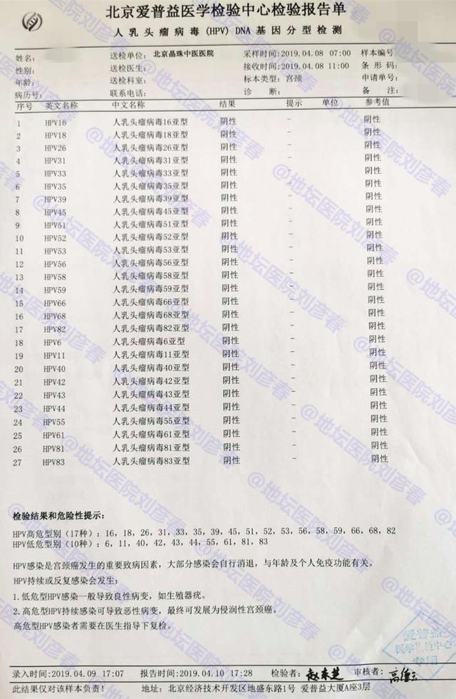 2019年复查hpv阴性,tct无病变提示