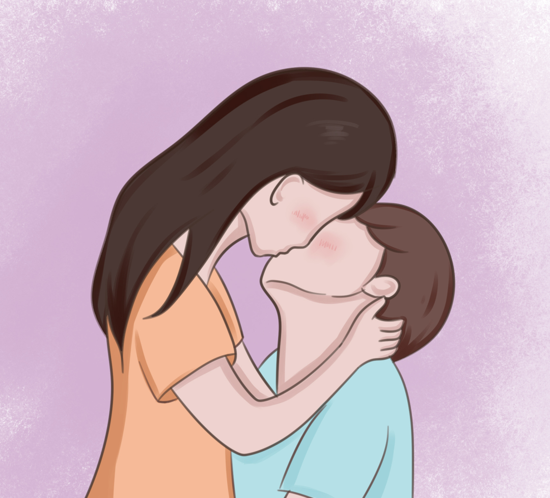 男生抱着女生的腰站好,女生则用脚环住男生的腰,双手抱住男生的脖子